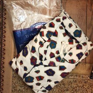 Vintage MCM HEMINGWAY POINT Size XL medieval Shield Graphic Flannel Pajamas NEW